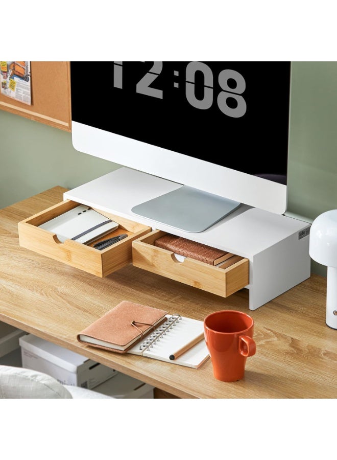 SoBuy BBF02-WN Universal Monitor Stand with 2 Drawers and Storage for Laptop or Screen 47 x 18 x 11 cm Natural White - Image 4